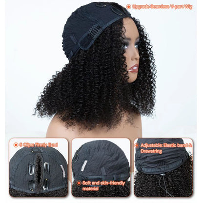 SOI CURLCARE- 3 In 1 Half Wigs Seamless V Part Wigs Burmese Water Curly With Spiral Ends Invisible Weft Snug Drawstring Wig Cap