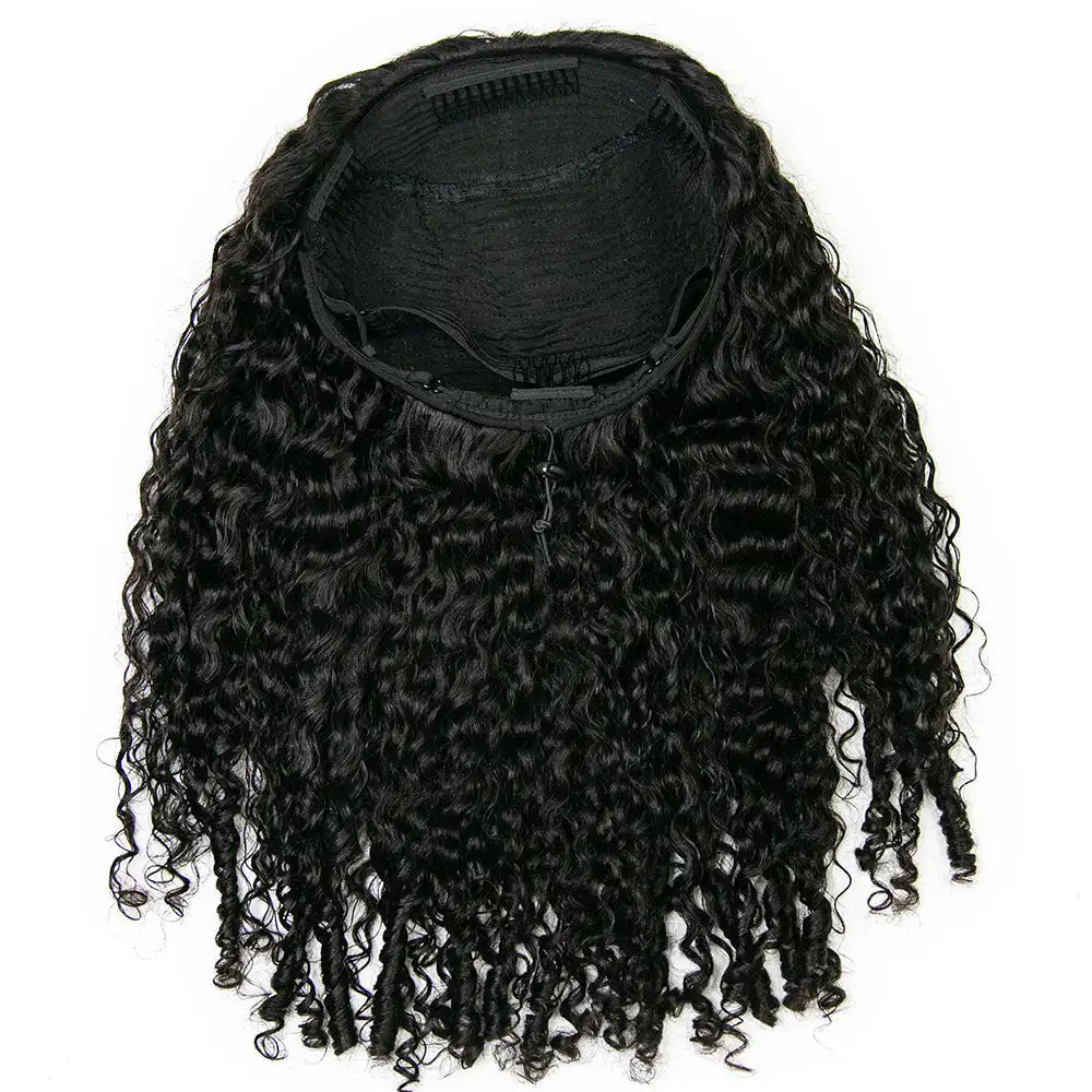 SOI CURLCARE- 3 In 1 Half Wigs Seamless V Part Wigs Burmese Water Curly With Spiral Ends Invisible Weft Snug Drawstring Wig Cap