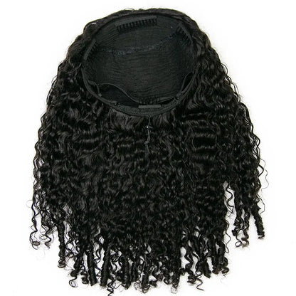 SOI CURLCARE- 3 In 1 Half Wigs Seamless V Part Wigs Burmese Water Curly With Spiral Ends Invisible Weft Snug Drawstring Wig Cap