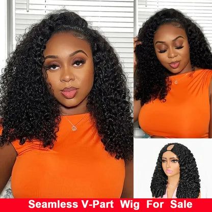 SOI CURLCARE- 3 In 1 Half Wigs Seamless V Part Wigs Burmese Water Curly With Spiral Ends Invisible Weft Snug Drawstring Wig Cap