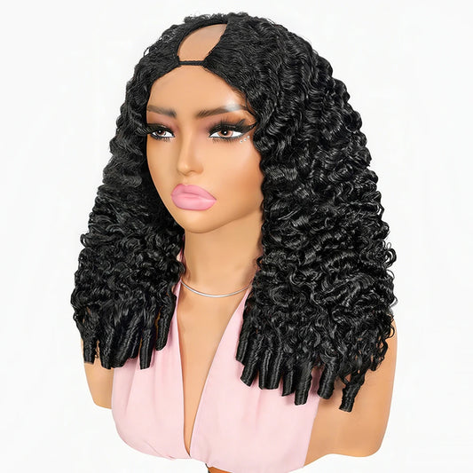 SOI CURLCARE- 3 In 1 Half Wigs Seamless V Part Wigs Burmese Water Curly With Spiral Ends Invisible Weft Snug Drawstring Wig Cap